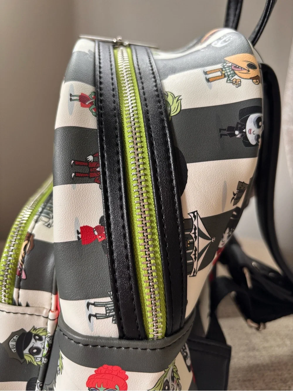 Loungefly Beetlejuice Mini Backpack Black Striped Chibi Character Print NWT
